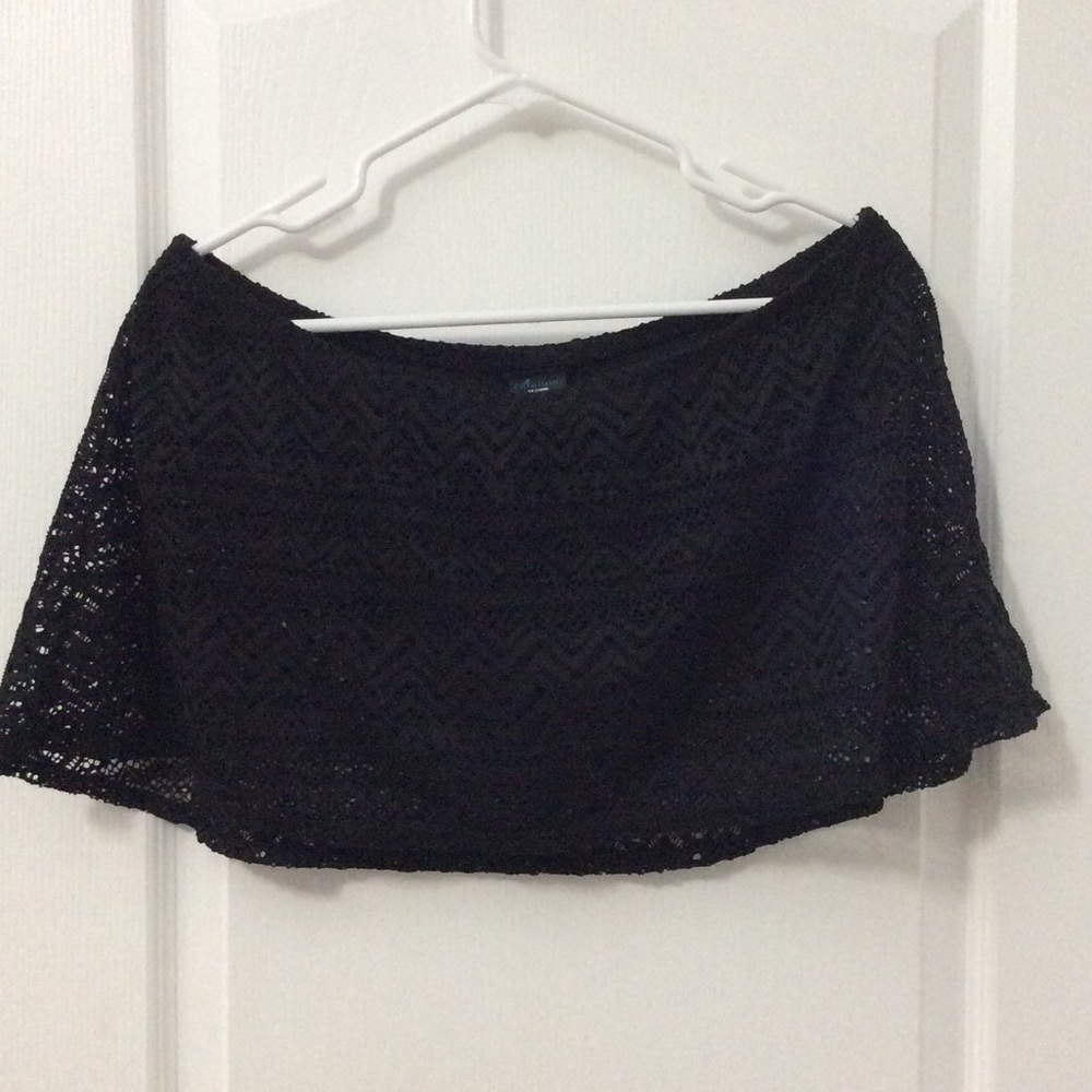 Black lace embroidery bikini bottoms w/ skirt